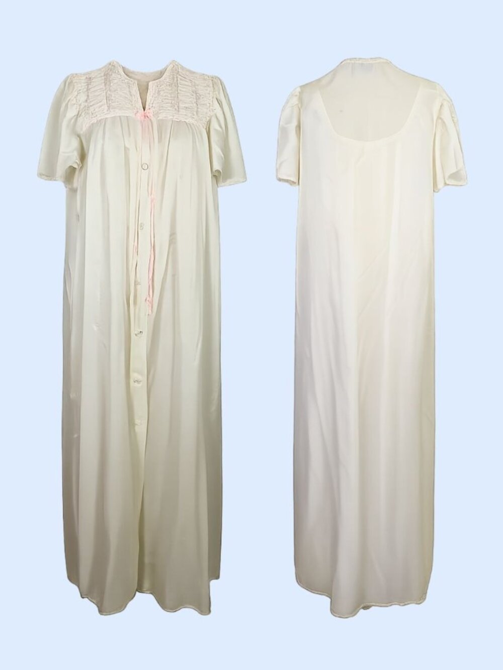Vintage Venus Barsa Ariel Robe and Gown set white satin with pink ribbon size M